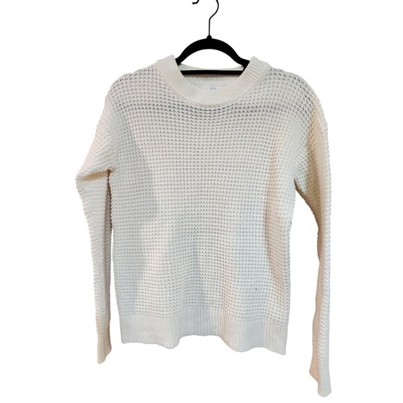 Time And Tru XS Waffle Knit Sweater Womens Recycled Fibers Cream Long Sleeve Pul - Picture 1 of 4